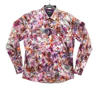 Barabas Shirt Mens Large Purple Pink Floral Long Sleeve Paisley Button Down